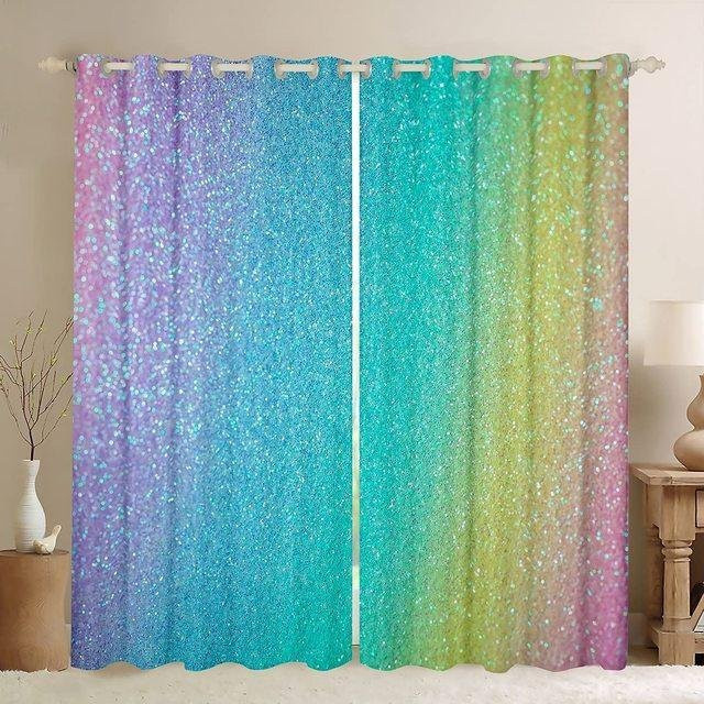 Regenbogen-Vorhang mit Batikmuster und funkelnden Sternen, zweiteiliges Verdunklungsvorhang-Set für Schlafzimmer und Wohnzimmer, Mehrfarbig, B: 53,5 cm, H: 213 cm, 2 Stück - Bild 1