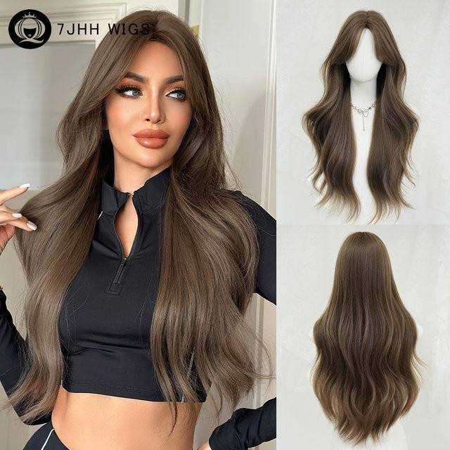 7JHH WIGS Perücke für Damen, braun, lang, glatt, synthetisch - Bild 1
