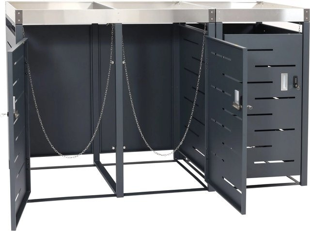 PROREGAL Mülltonnenbox 3er Set Anthrazit aus verzinktem Stahl für 80-240 Liter, B/T/H: 110 x 62 x 175 cm - Bild 1