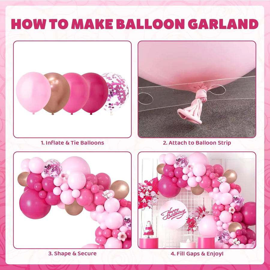 RENYUAN 130-teiliges Ballon-Bogen-Set in Rosa für Geburtstag, Babyparty und Brautparty - Bild 1