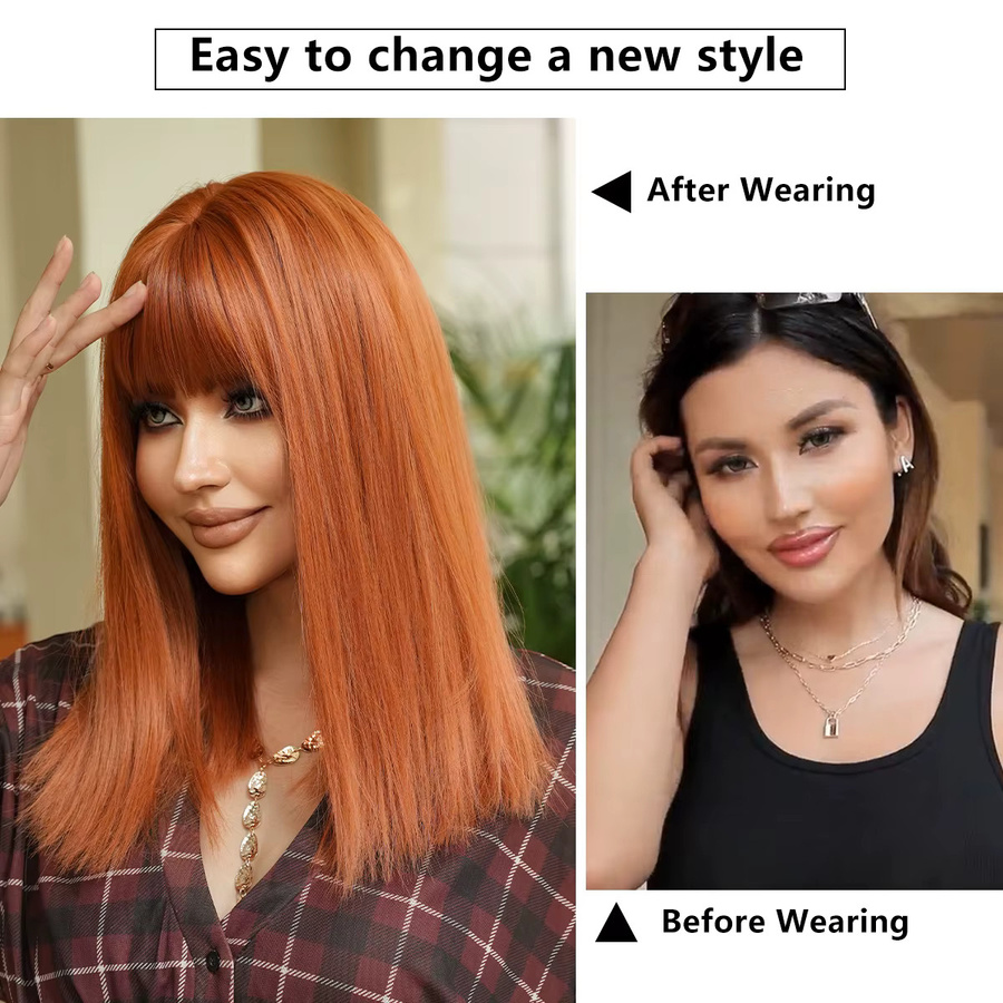 NAMM Perücke, synthetisch, schulterlang, gerade, orange, mit Pony, Damen - Bild 3
