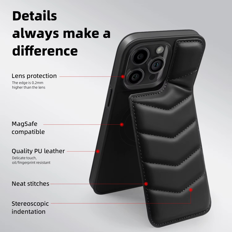 NMEGOU Down Jacke Handyhülle mit RFID-Blocking und MagSafe Kartenhalter für iPhone 15 14 13 12 11 Pro Max Plus in Schwarz oder Braun - Bild 4