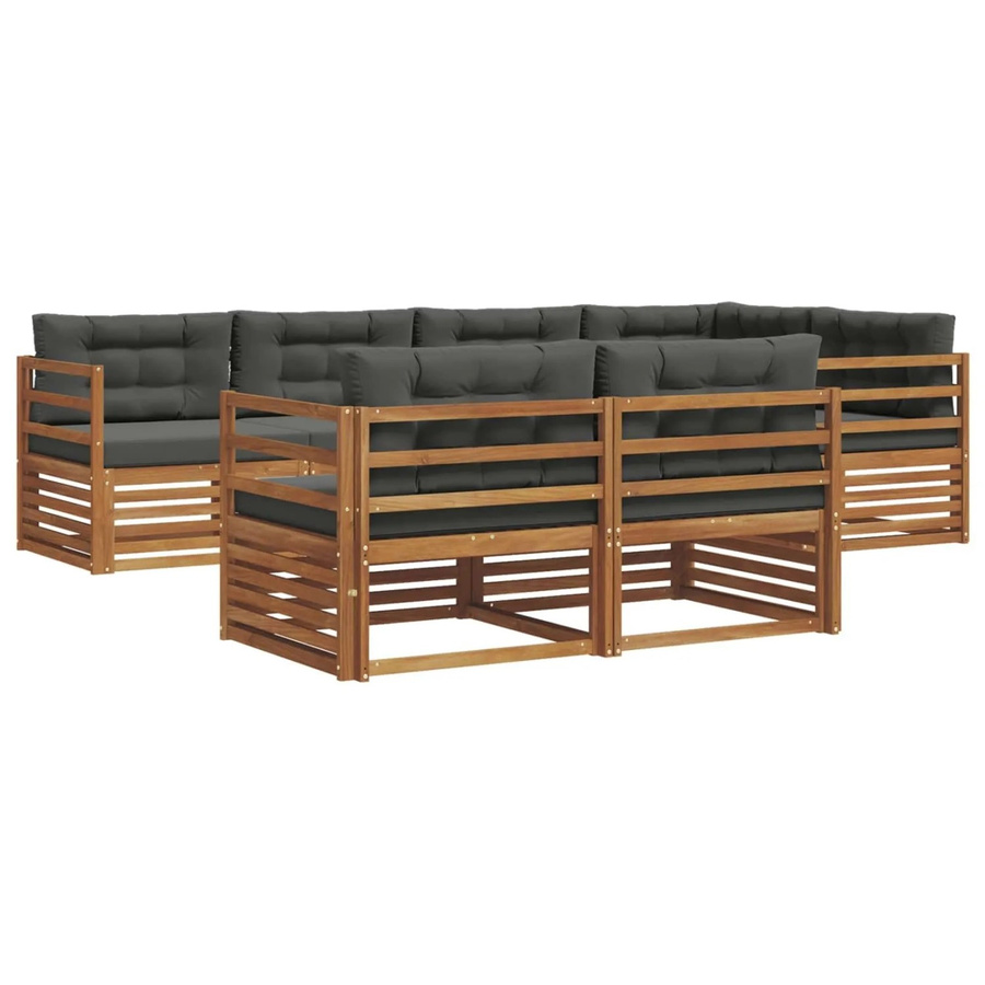 vidaXL Outdoor-Sofagarnitur 7-teilig aus Akazienholz in Anthrazit und Natur mit Kissen und L-Form - Bild 2
