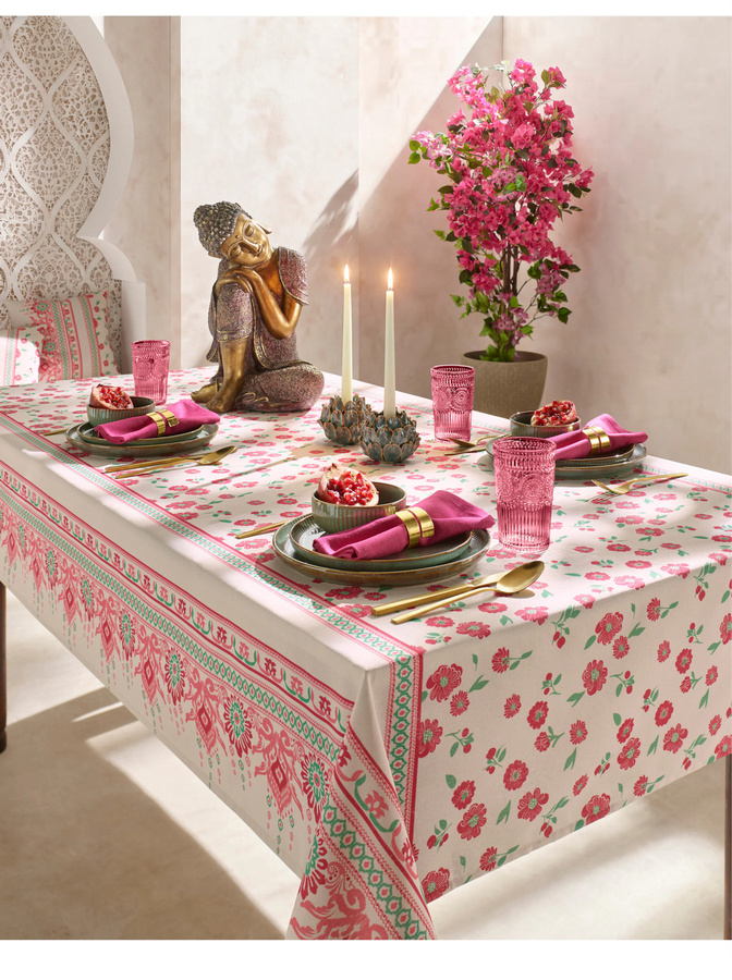 Heine Home Tischwäsche mit floralem Ethnic-Muster in Pink, rechteckig, Baumwolle und Polyester - Bild 2