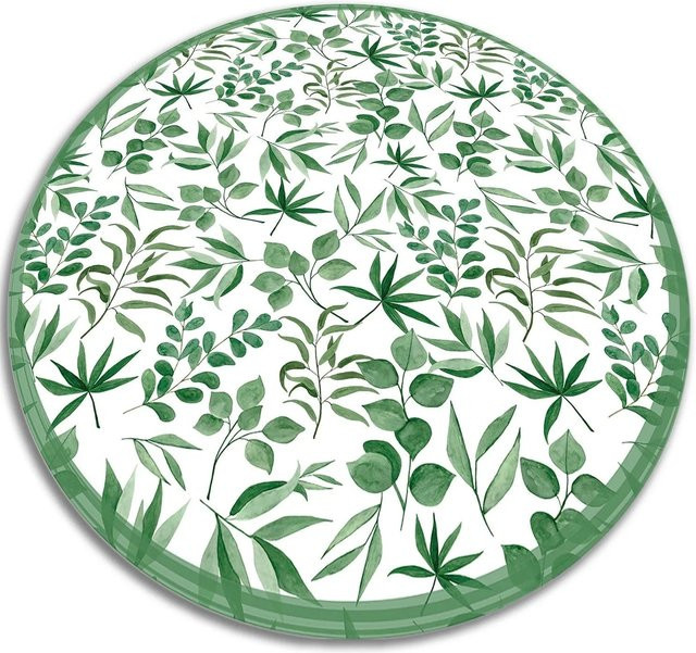 Tulup Runder Teppich Kleine Blätter in Grün und Weiß, PVC Bodenmatte mit floralem Design, Durchmesser: 150 cm - Bild 1