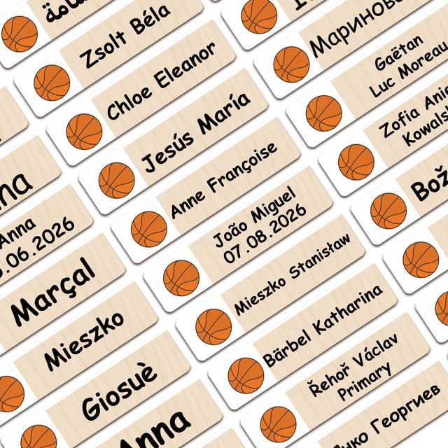 Personalisierte Namensaufkleber mit Basketball-Design, individuelle wasserfeste Etiketten in Multicolor, 80 Stück - Bild 1