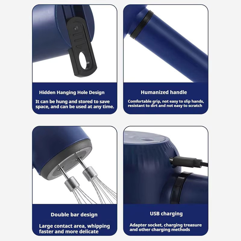 Sokany Akku-Handmixer Twin-Stick in Blau, USB wiederaufladbarer elektrischer Schneebesen mit 3 Gängen zum Backen - Bild 2