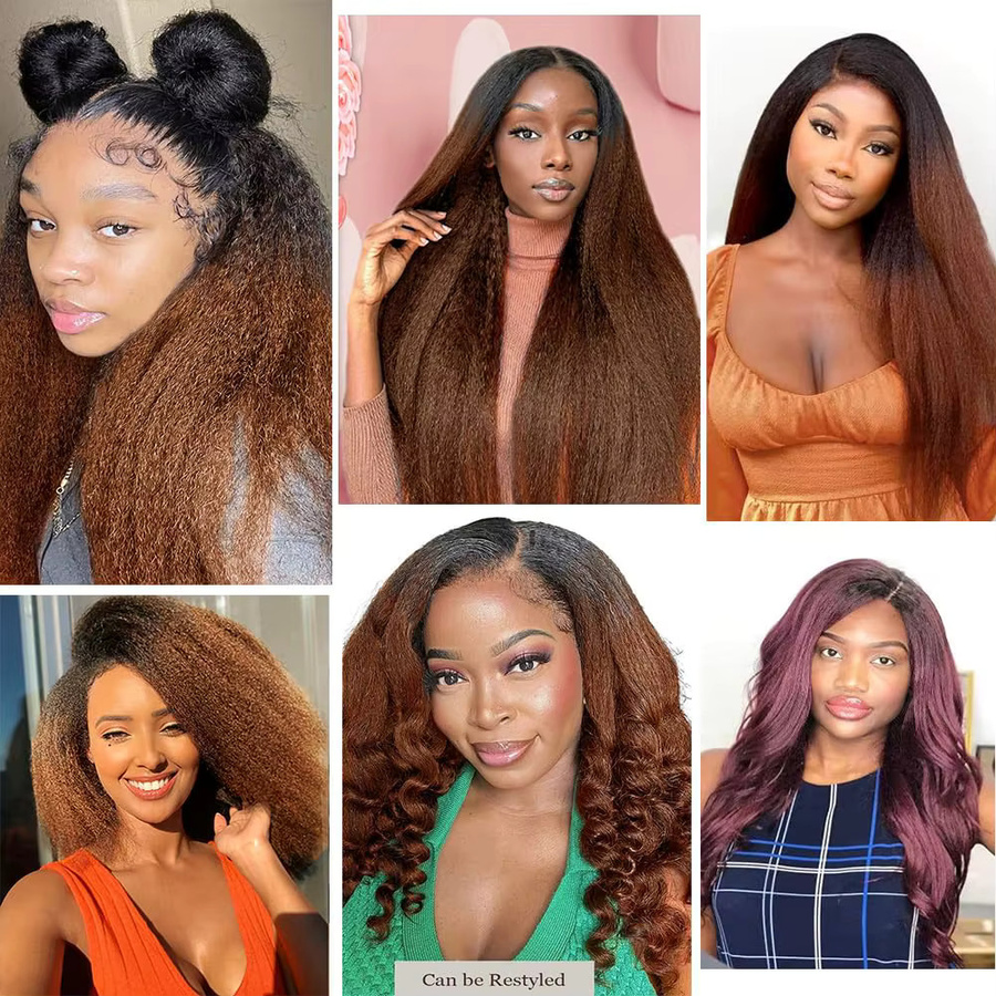 fraisbelle Yaki Kinky Straight Echthaar Extensions, 3 Bündel, 100% Mongolisches Remy Echthaar, 12A Ombre - Bild 4