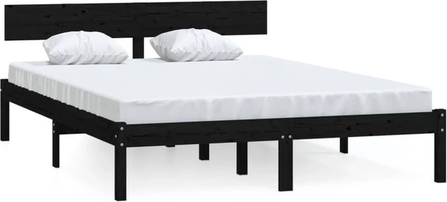 vidaXL Massivholzbett aus Kiefer in Schwarz, B/T/H: 140,5 x 196,5 x 70,0 cm - Bild 1