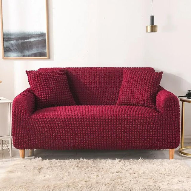 Universeller dehnbarer Seersucker Sofabezug für 3-Sitzer, rot, Premium-Jacquard-Stoff mit rutschfestem Design - Bild 1