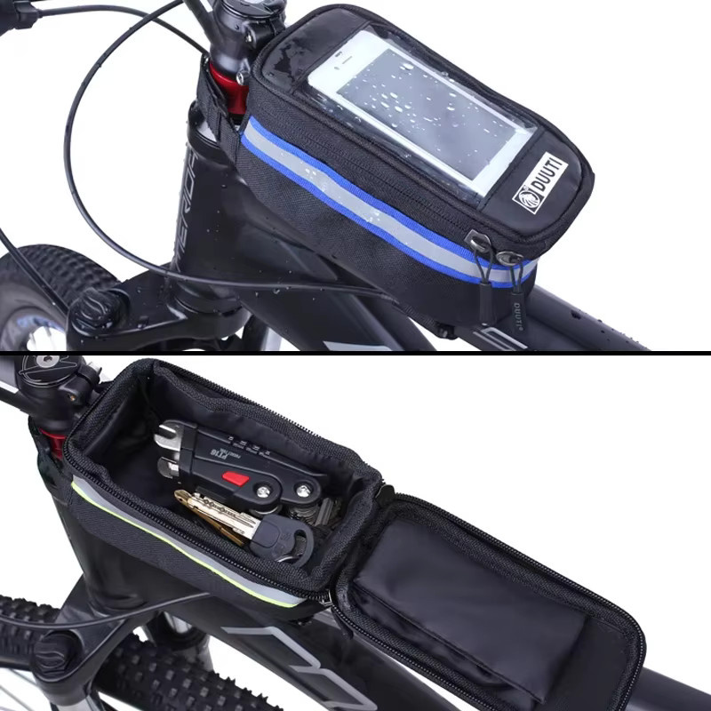 Wasserdichte Fahrrad-Handyhalterung mit Touchscreen-Funktion und reflektierenden Elementen für Mountainbikes in Schwarz oder Grau - Bild 2