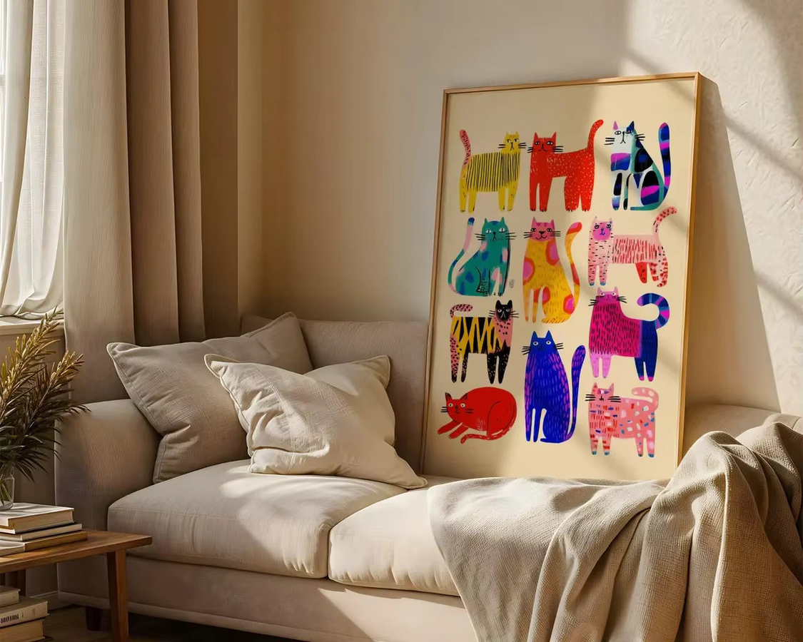 Abstrakter Pop-Art Katzen-Kunstdruck von SHENCHEN in Multicolor als wandmontiertes Porträt - Bild 2