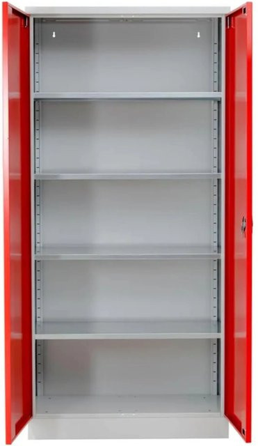 PROREGAL Stahlschrank Bee mit 9 verstellbaren Fachböden und Scharniertüren, Grau-Rot, H x B x T: 195 x 92 x 50 cm - Bild 1