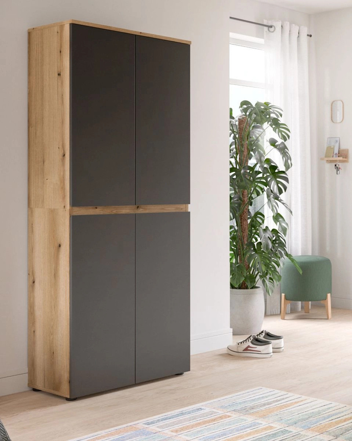 Mehrzweckschrank Assino in Grau und Eiche mit Regalböden und Kleiderstange, B/T/H: 70 x 37 x 175 cm - Bild 2