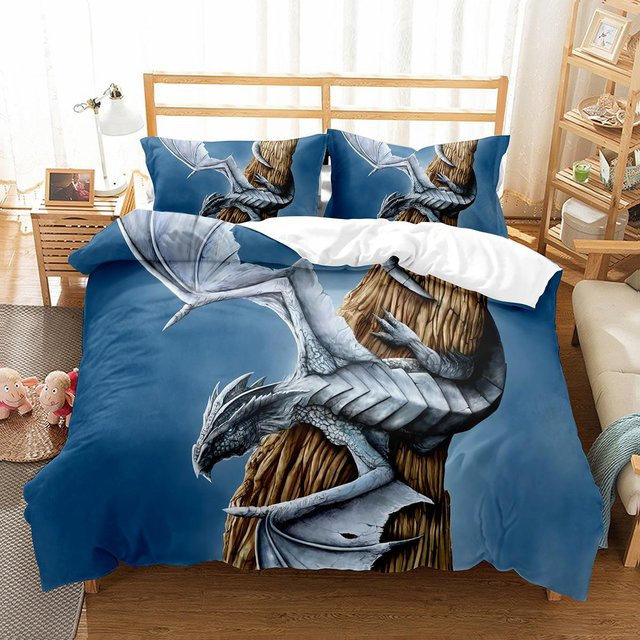 Bettwäsche Set mit Cartoon Drache Motiv von Binchi Outdoor Product, Blau, B/H: 180 x 210 cm - Bild 1