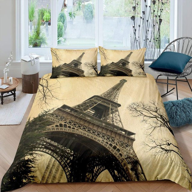 Bettwäsche-Set Your Warm Home Eiffelturm Design in Grau, Queen-Size, 3-teilig aus Polyester, B/H: 240 x 210 cm mit zwei Kissen 50 x 70 cm - Bild 1