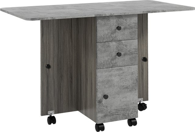 HOMCOM Klappbarer Küchentisch in Grau mit 2 Klappplatten, 2 Schubladen, Schrank und Ablagefach, B/T/H: 120 x 60 x 76,5 cm - Bild 1