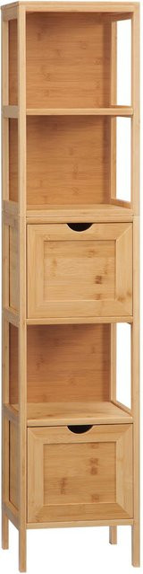 Kleankin Badezimmerschrank aus Bambus in Natur mit 2 Schubladen und Kippschutz, H x B x T: 140 x 30 x 30 cm - Bild 1