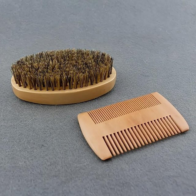 XYNN Bartpinsel und Kamm-Set, Wildschweinborsten, 2tlg., Beige, Herren - Bild 1