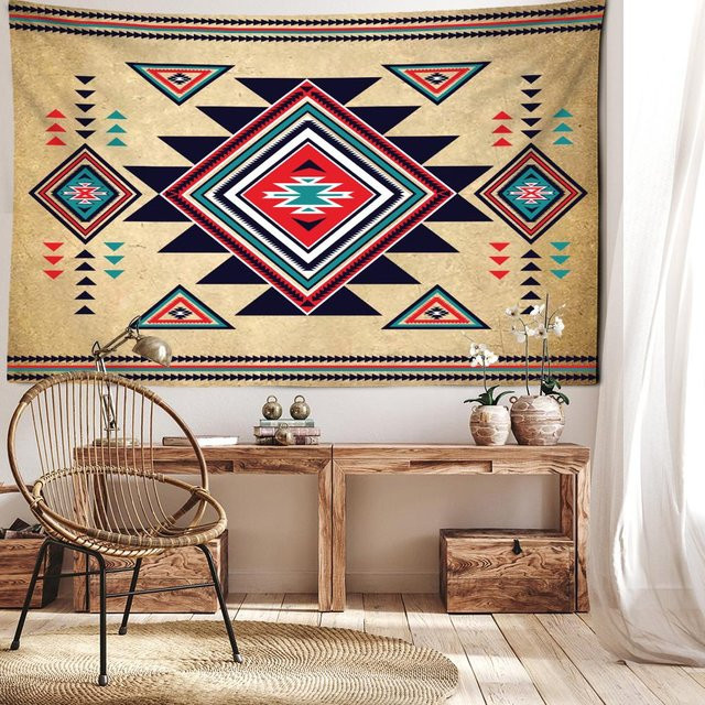 Binchi Outdoor Equipment Wandteppich im Boho-Stil mit geometrischem Diamant-Muster und abstrakten Engelsmotiven, Mehrfarbig, B: 150 cm, H: 100 cm - Bild 1