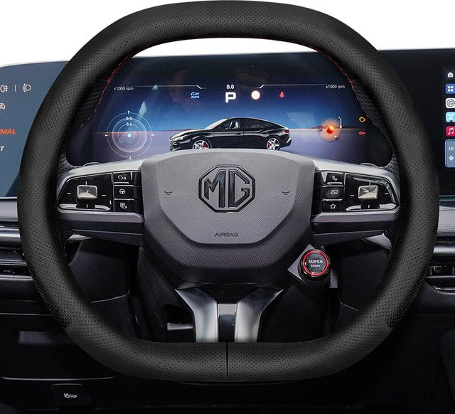 MG Lenkradabdeckung rund D-Form ultradünn in Schwarz passend für ZS 3 4 5 Hybrid Mulan HS 2024 Marvel R ZX One GT - Bild 1