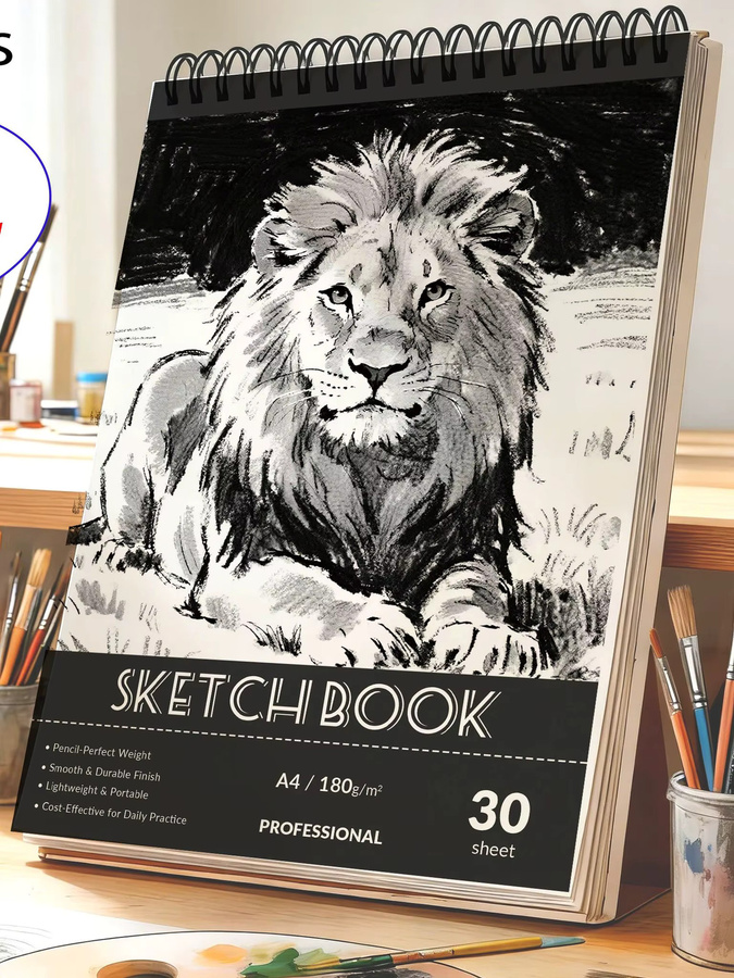 Lion Ink A4 Spiral-Skizzenbuch mit 30 säurefreien Blättern, 180g/m², Multicolor Art Cover - Bild 5