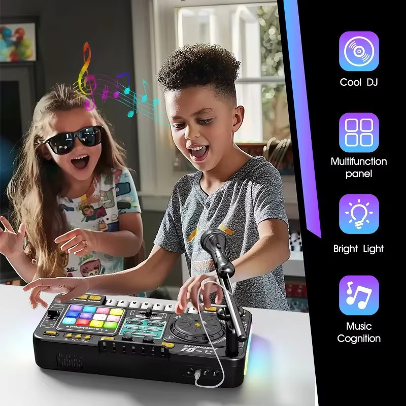 Luxuglow Multifunktionaler DJ-Plattenspieler mit Mikrofon und Bluetooth in Schwarz - Bild 5