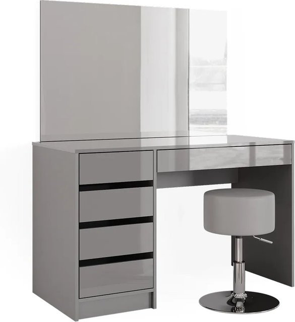 Vicco Schminktisch Set Sherry Grau mit Hocker und Schminkspiegel in Hochglanz, B/T/H: 120 x 75 x 59,54 cm - Bild 2