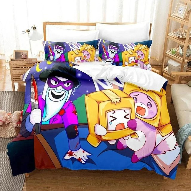 Jinmeige Bettwäsche-Set mit Cartoon Foxy Boxy Lanky Motiv für Kinder, Bettbezug und Kissenbezug aus Mikrofaser, Mehrfarbig, B/H: 135 x 200 cm - Bild 1