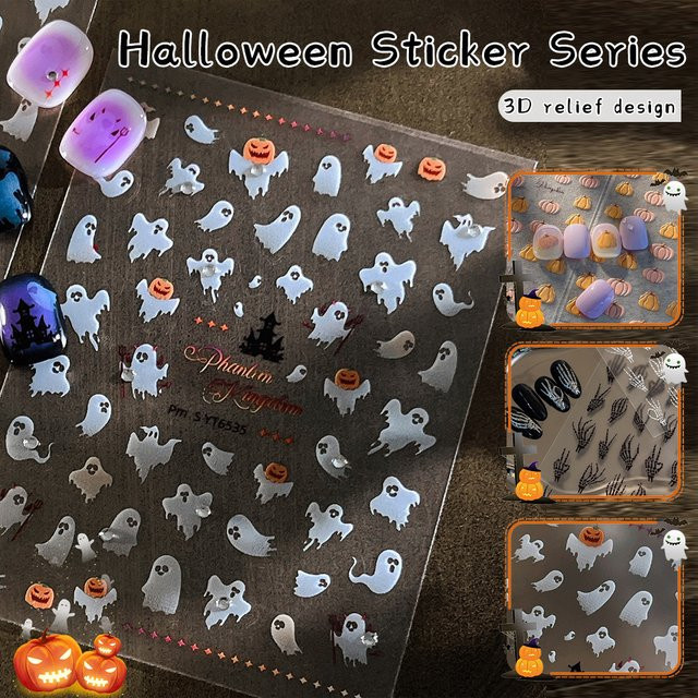 kaniu Nagelaufkleber Halloween, Kürbis Fledermaus Schädel, Glänzend, Unisex - Bild 1
