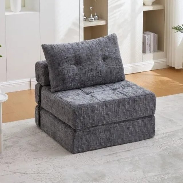 PXloue Stoffsofa Klappbares Schlafsofa in Grau mit Kissen aus Chenille und Schaumstoff, B/T/H: 79 x 79 x 180 cm Liegefläche - Bild 1
