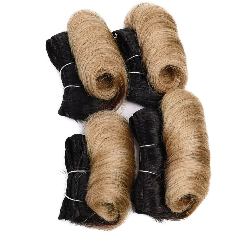 htonicca Haarbundles Kurze Lockige Welle Ombre Blonde, 4 Stück, 100 g/Los - Bild 3