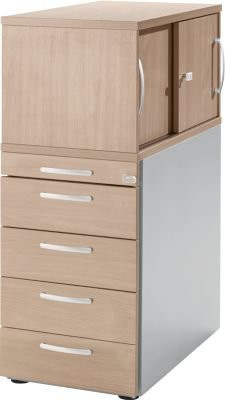Schäfer Shop Genius Standcontainer mit Aufsatzschrank in Eiche und Weiß mit Schiebetüren und Schloss - Bild 1