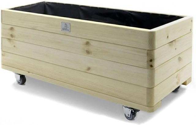 HolzFee Premium Pflanzkasten Dona mit Doppel-Rollen aus Massivholz, Farbe: Beige, B/T/H: 118 x 50 x 46 cm - Bild 1