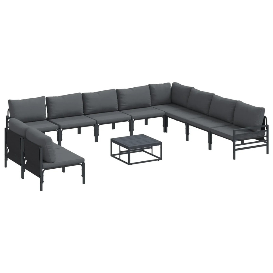 vidaXL Garten-Sofa-Set 11-tlg. in Anthrazit mit Polstern aus pulverbeschichtetem Stahl für Garten, Terrasse und Balkon - Bild 2
