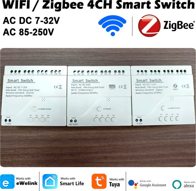 Tuya 4 Kanal Intelligenter WLAN und Zigbee Relais-Schalter mit Fernbedienung und Sprachsteuerung, Weiß - Bild 1