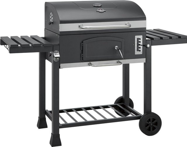 Jamestown Holzkohle-Grillwagen Jaxon XL in Schwarz mit Deckelthermometer und emailliertem Gusseisen-Grillrost - Bild 1