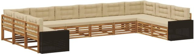 vidaXL Sofagarnitur aus Massivholz Akazie mit 10 Kissen in Natur-Beige - Bild 1
