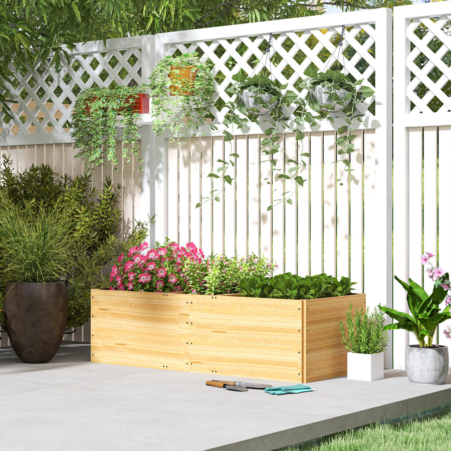 Outsunny Hochbeet aus Tannenholz in Naturholz/Braun mit 3 Pflanzzonen, B/T/H: 140 x 60 x 40 cm - Bild 2