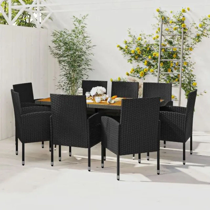 9-teilige moderne Garten-Essgruppe aus Poly-Rattan in Schwarz von vidaxl - Bild 1