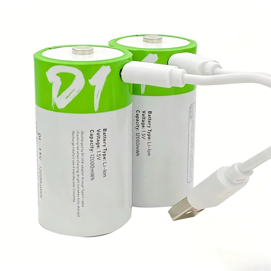 NDNNAS LR20 Lithium-Akku D-Größe 1,5V mit Typ-C-Ladekabel, 12000mWh, Grün - Bild 2