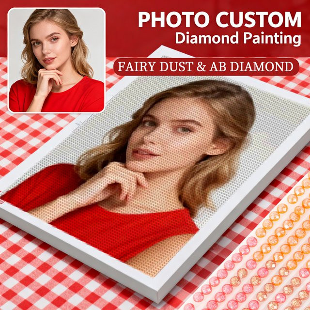 HUACAN 5D-Diamantmosaik Set mit AB- und Feen-Staubbohrern für dein persönliches Foto als runde Stickerei, Mehrfarbig, Durchmesser: 20 cm - Bild 1