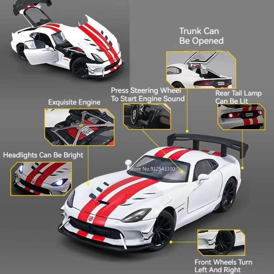 MAKEDA Viper Hellcat Sportwagen-Modell, 1:24, Metall, mit Sound und Licht, Rückziehfunktion - Bild 1