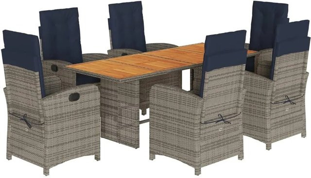 vidaXL 7-teilige Garten-Essgruppe aus Poly Rattan und Akazienholz in Beige und Braun mit wetterfesten Kissen - Bild 1