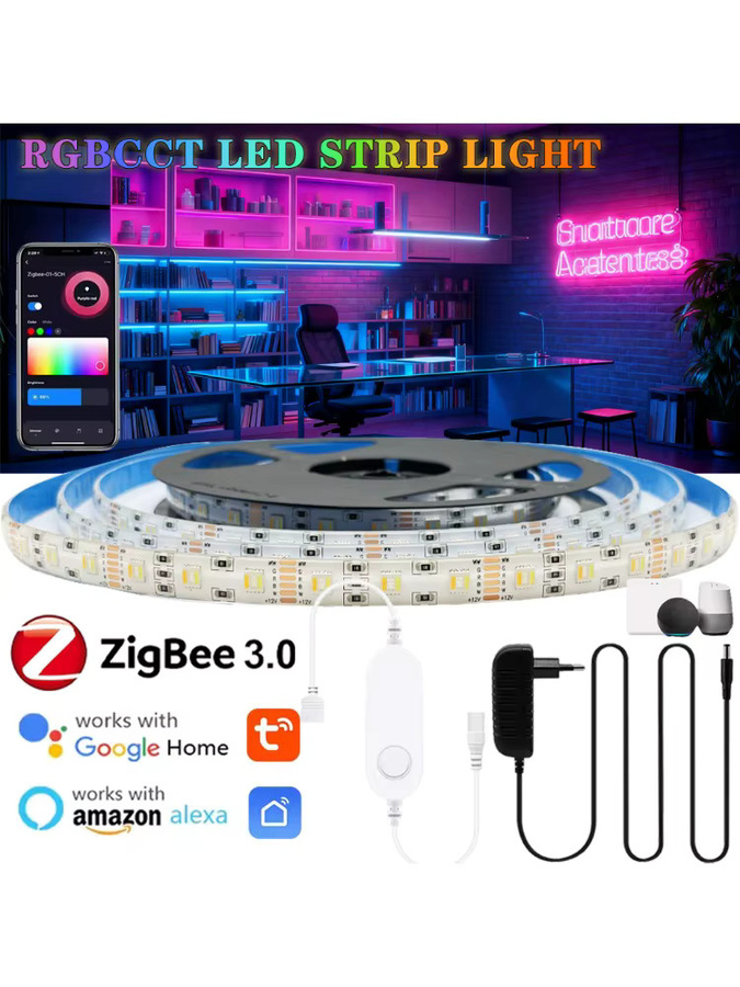 YSRSAI Zigbee 3.0 RGBCCT LED-Streifen Set, dimmbar, RGB+W+WW, mit App-Steuerung für Amazon Alexa und Google Assistant, Multicolor - Bild 5