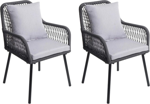 PROREGAL Gartenstuhl 2er-Set aus Aluminium in Anthrazit mit grauen Polstern, B/T/H: 81 x 54 x 62 cm, Sitzhöhe: 46 cm - Bild 1