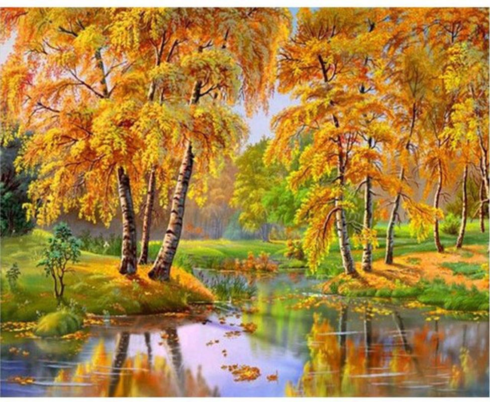 FIYO Diamond Painting Herbst Motiv mit Blumen als Mehrfarbiges Mosaik-Stickbild aus Textil und Kunstharz, B: 30 cm, H: 20 cm - Bild 1