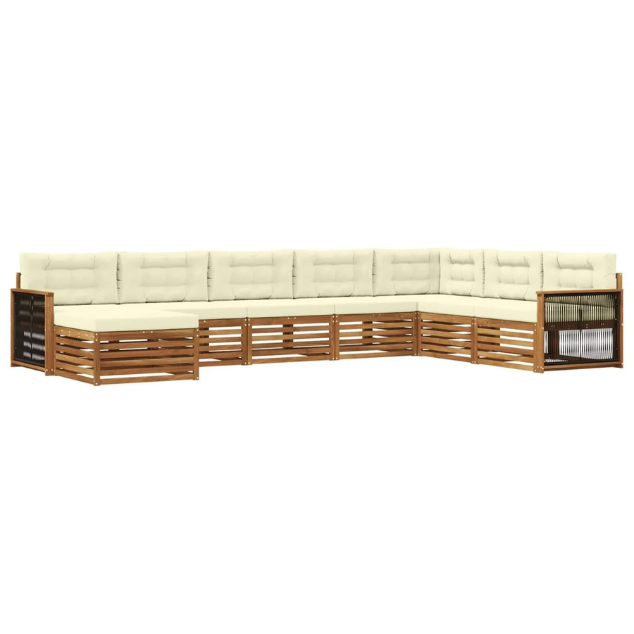 vidaXL Outdoor-Sofagarnitur in U-Form aus Akazienholz mit 8 Kissen in Natur und Creme - Bild 2