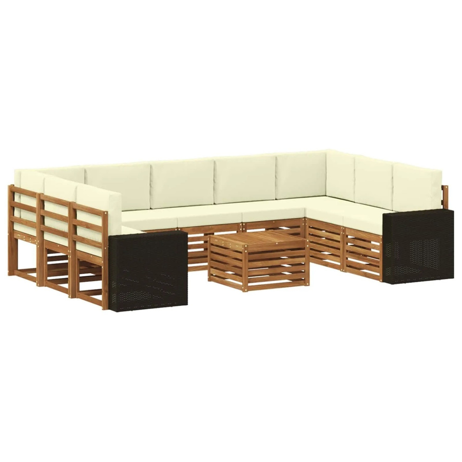 vidaXL Sofagarnitur aus Massivholz Akazie in U-Form, 10-teiliges Set in Natur und Beige mit wetterfesten Polstern - Bild 2