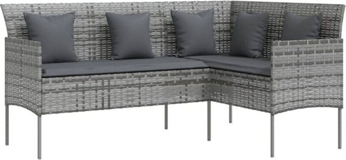 vidaxl Loungemöbel Sofa in L-Form aus Polyrattan mit Kissen in Grau/Anthrazit - Bild 1